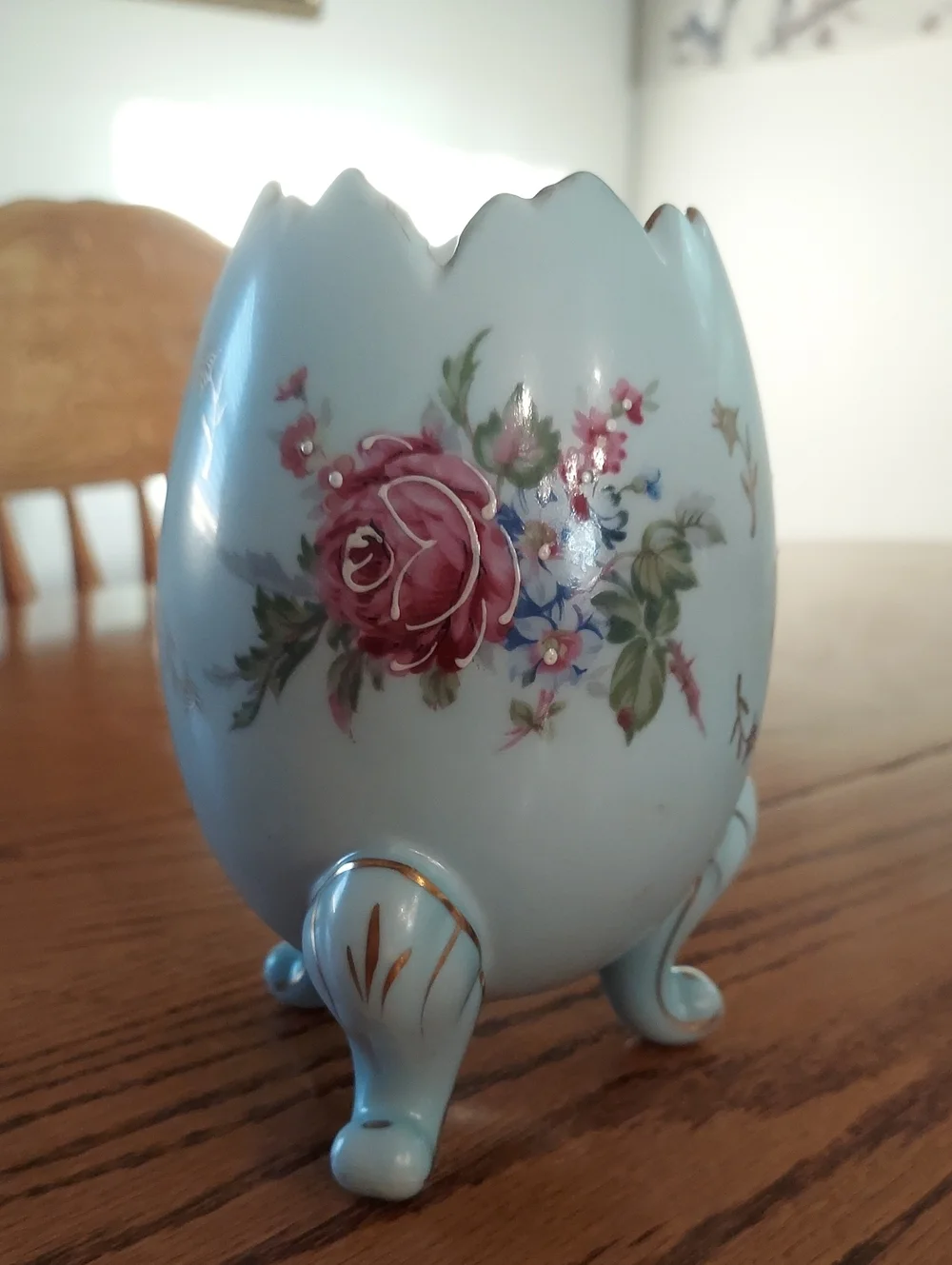 Vintage Napco Hand-Painted Floral Cracked Egg Vase